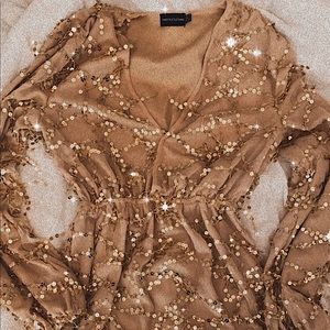 Gold Sequined V-Neck Dress | Size 6